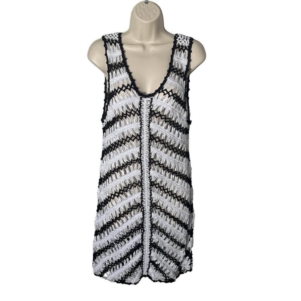 Bebe Crochet Black And White V Neck Sleeveless Dress Cover‎ Up Y2K Size L